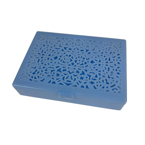 Vintage Other - Vintage 60s Plastic Storage Box Baby Blue Cutwork Top Vanity Jewelry Trinkets